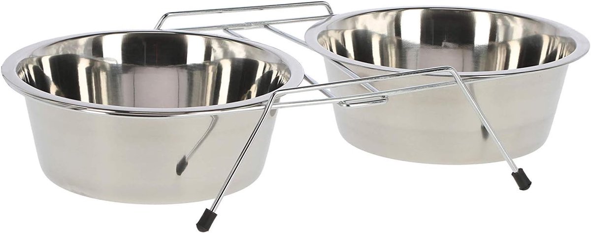 Voerstation Honden - Dubbele Voerbak - Hygiënisch Eten - Roestvrij Staal - 17 cm - Willekeurig