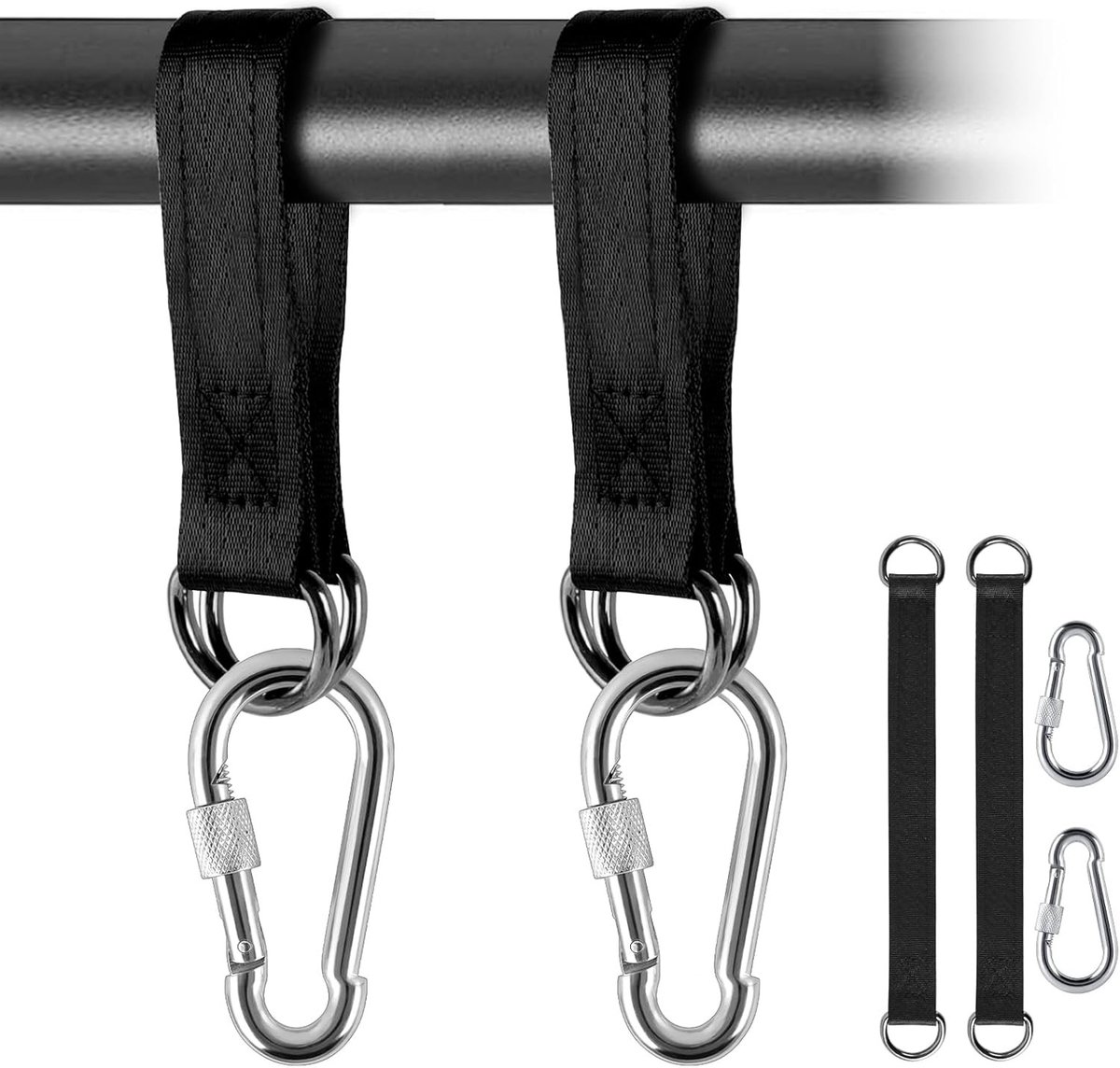 Hammock Bevestigingsset met 2 Stukken, Nylon Hangriemen, Zware Karabiners en D-Ringen voor Schommels en Hangmatten