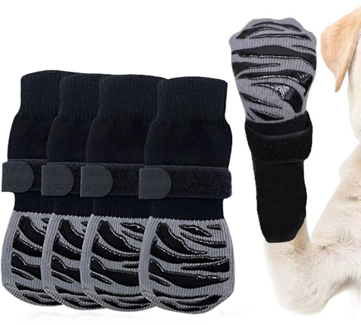 2 Paar Hondensokken - Hondenschoenen - Verbetert de grip van je hond - Zachte huisdierbescherming - Antislip sokken voor honden - Pootbescherming hond - Klittenbandsluiting – Grijs – LOUZIR