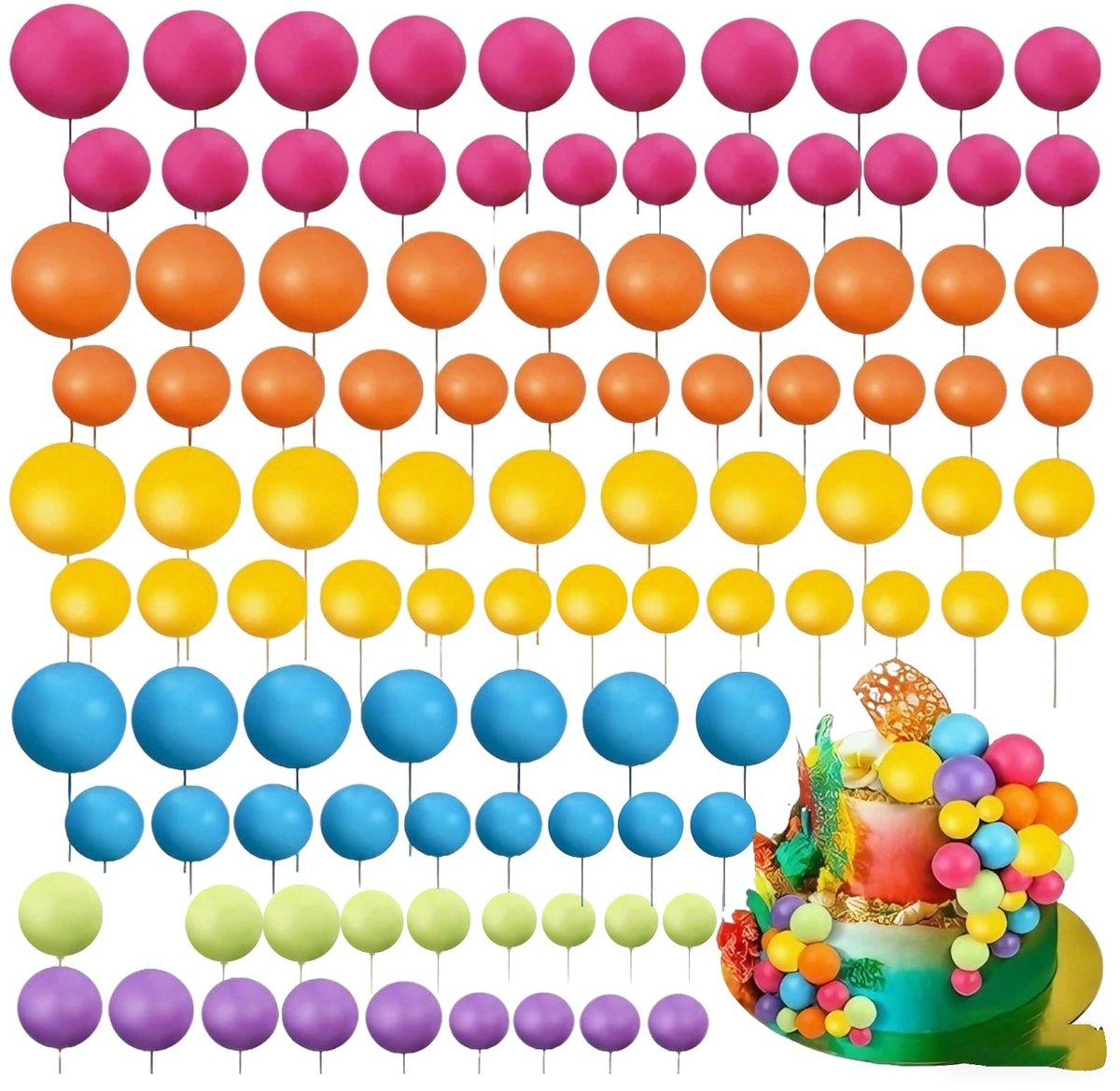 Omgoods - Set van 108 Mini Ballen voor Taartdecoratie in Diverse Kleuren