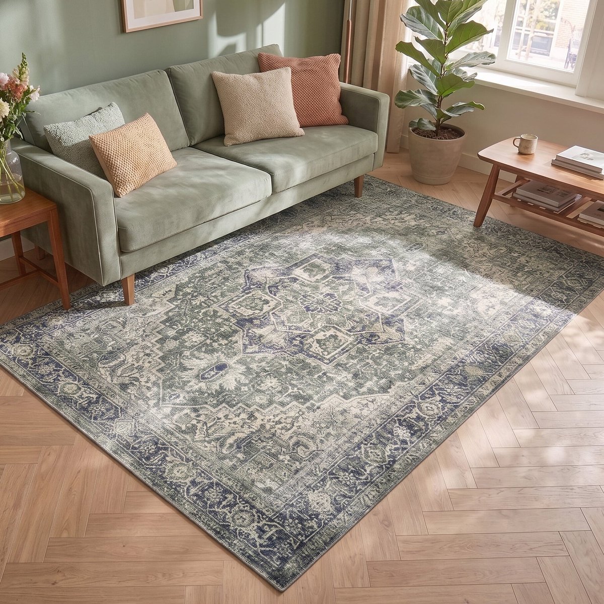 Fraai Vintage vloerkleed - Lugan Groen - 160x230cm