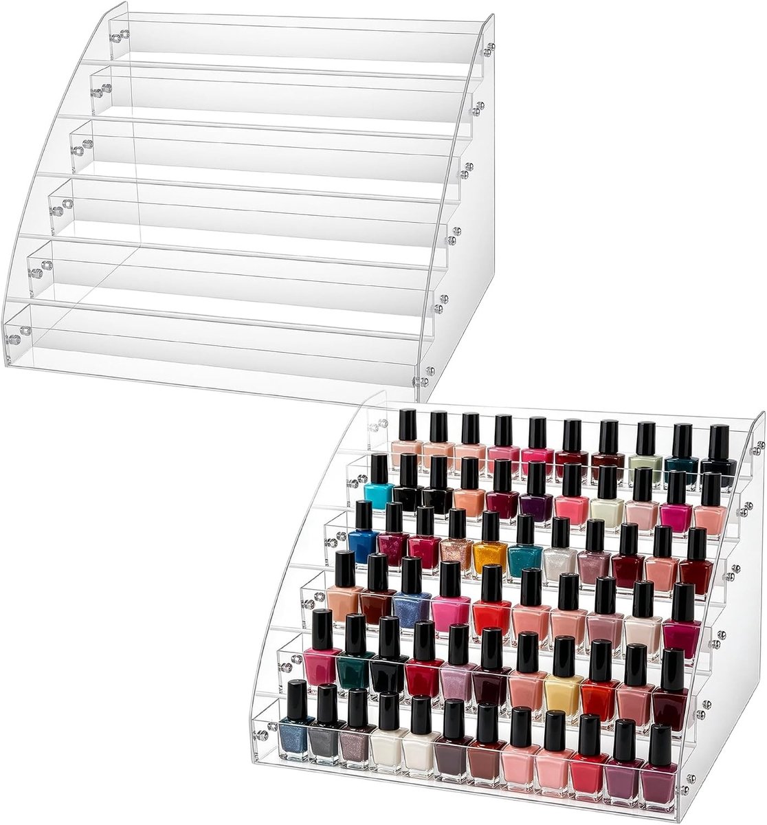 Nagellakopslag met 6 lagen, acryl organizer voor badkamer en werkblad, transparante nagellakstandaard, 31 x 26,5 x 21,5 cm, ideaal voor manicure en cosmetica.