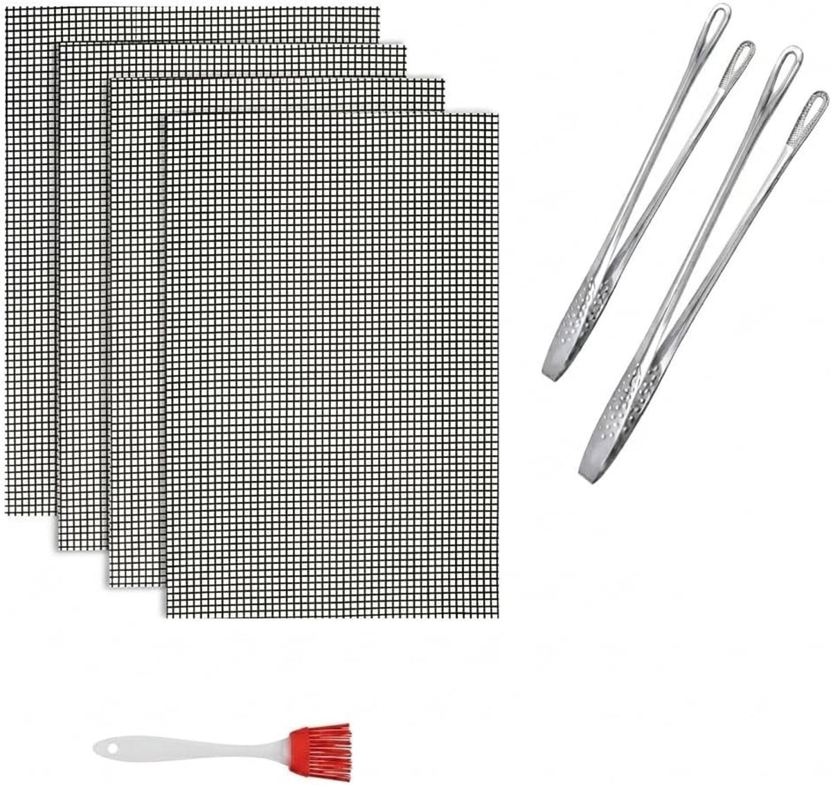 Grillmatten - Zwart - 40 x 30 cm - Herbruikbare Antiaanbaklaag - Voor Gasgrill, Houtskool, Elektrische Grill en Luchtfriteuse