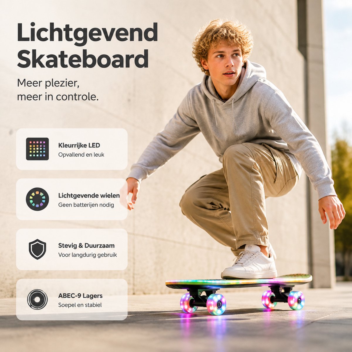 Suotu Skateboard met LED Lichtgevend Dek & Wielen - 80x20cm - ABEC-9 - 95A - Schokabsorptie - Jongens - Meisjes - Volwassenen Skateboards - Gekleurd raster — afbeelding 4