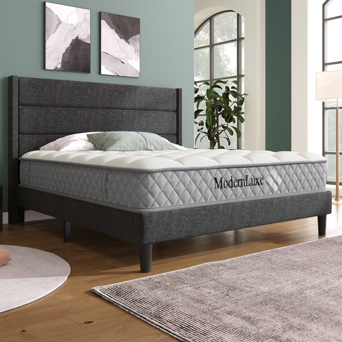 Bedframe - 140x200 Cm - Bed - Met Lattenbodem - Met Opbergruimte - Donkergrijs - Met Matras