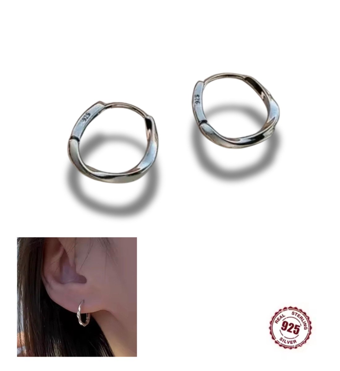 Oorringen - Oorbellen - 925 Sterling zilver - Silver - gedraaid - twisted - 14 mm (klein model)