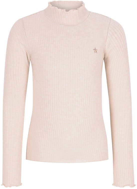Crème-kleurig geribd shirt met opstaande kraag en geborduurde ster.