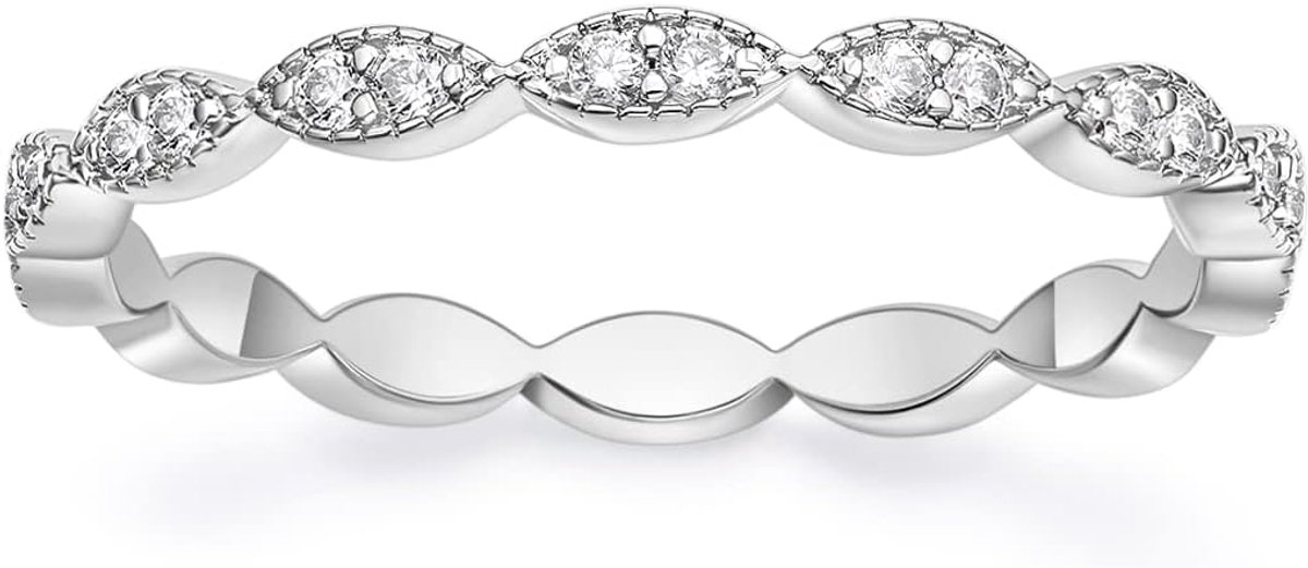 Eternity Ring voor vrouwen Ovale Milgrain Cubic Zirconia Stapelbare Belofte Engagement Trouwring