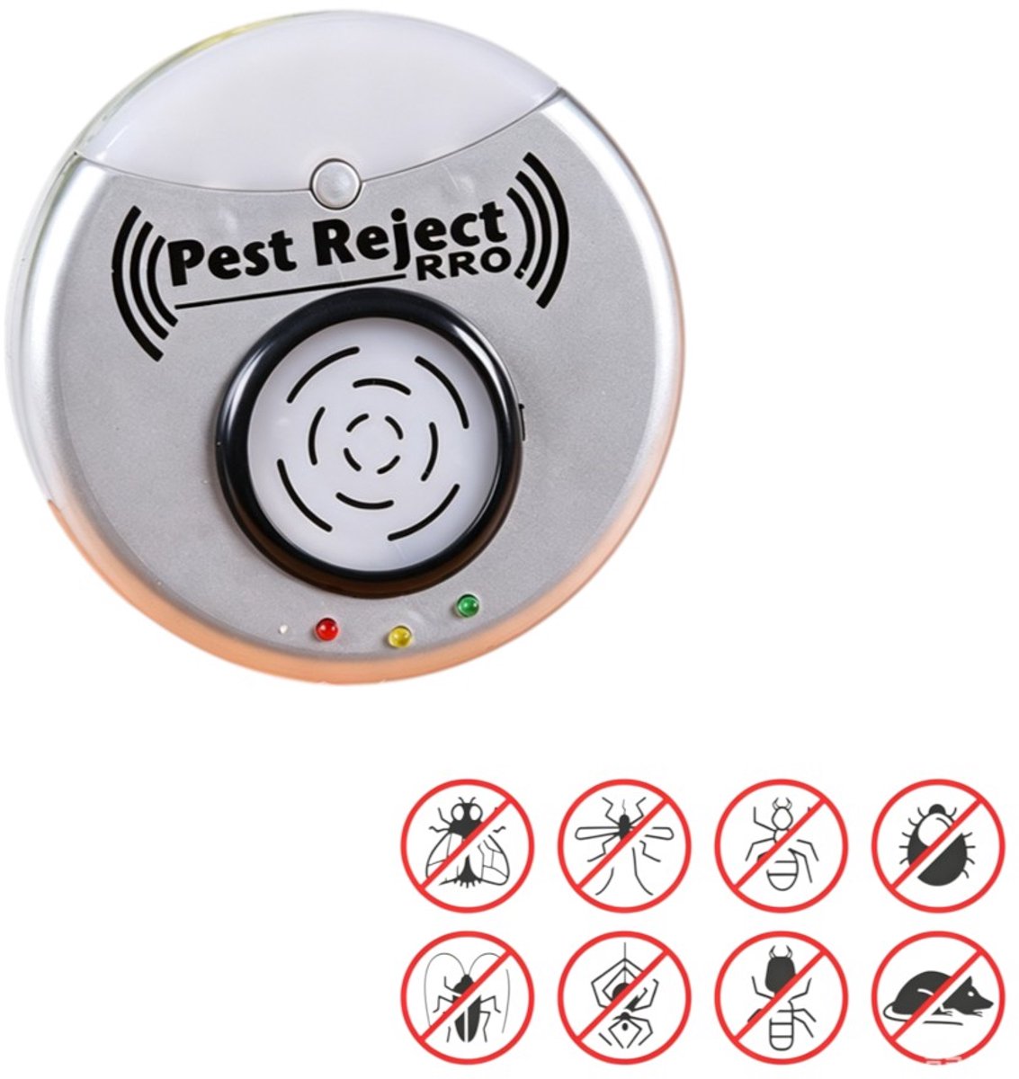 Grijze ultrasone muggenverjager - elektronische insectenverdelger - met stekker - verdrijft insecten, knaagdieren, muggen en kakkerlakken - 9.5*6.5 cm