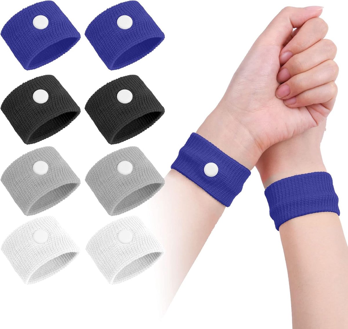 Bewegingsziekte-polsbandjes, 4 Paar Natuurlijke Ziekte-bandjes Voor Kinderen en Volwassenen, Anti-misselijkheid Polsbandjes voor Auto-zeeziekte, Reliëf-polsbanden voor Reizen Op Zee (A)