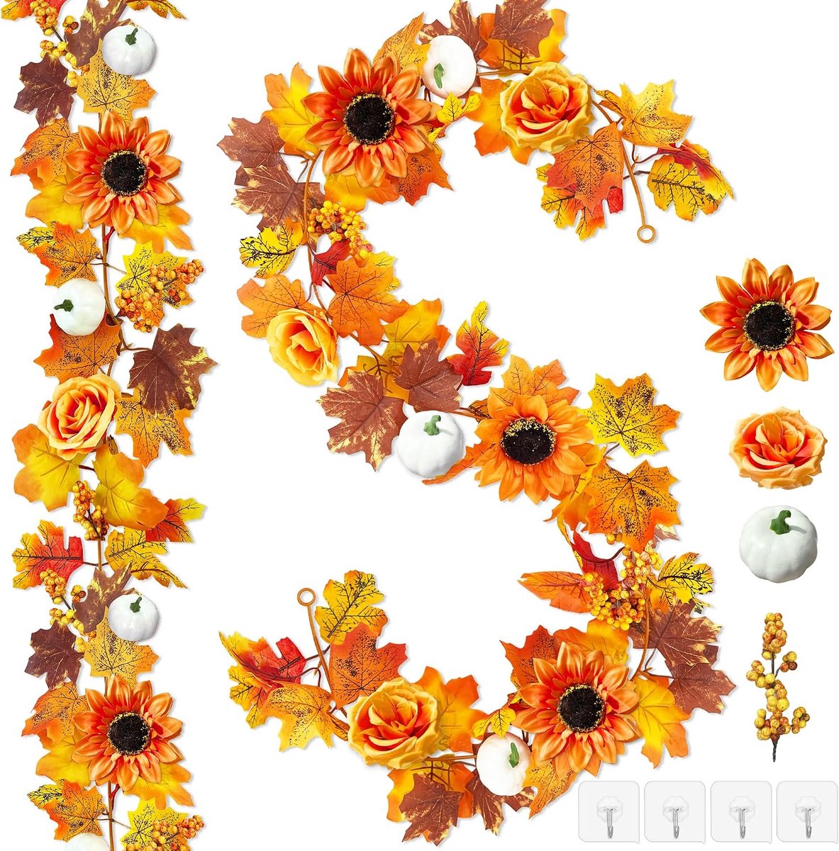 Herfst Esdoornblad Slinger - Esdoorn Bladeren - Kunstmatige Bloemenkrans - Kunstesdoornbladeren - Hangende Decoraties - HerfstDecoraties - Halloween Decoratie - Voor Halloween Feest - Voor binnen en buitendecoratie - 2stuks