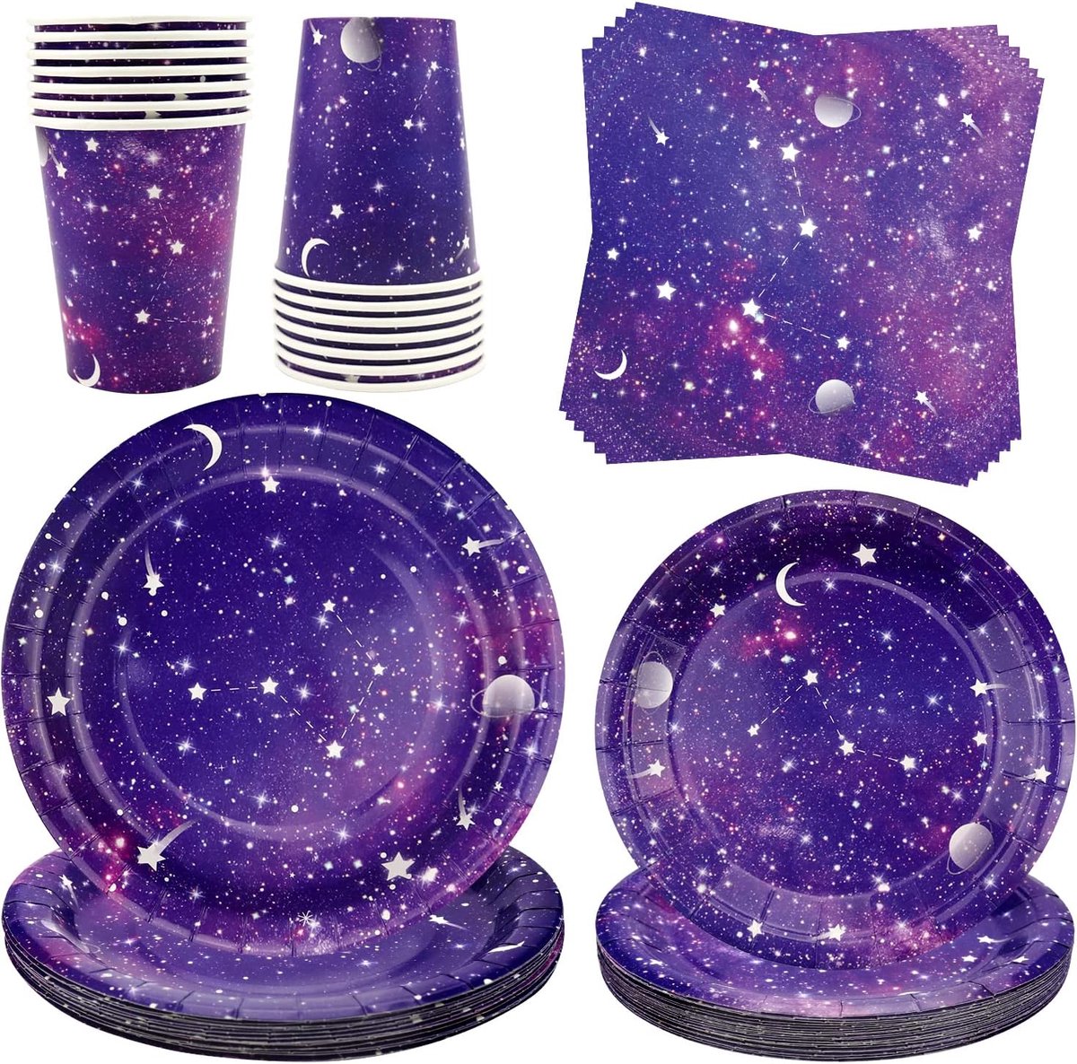 Galaxy Feestbenodigdheden Serviesset, inclusief borden, servetten, kopjes, voor 20 gasten, Galaxy Outer Space Thema Verjaardagsfeestdecoratie (Serveer 20)