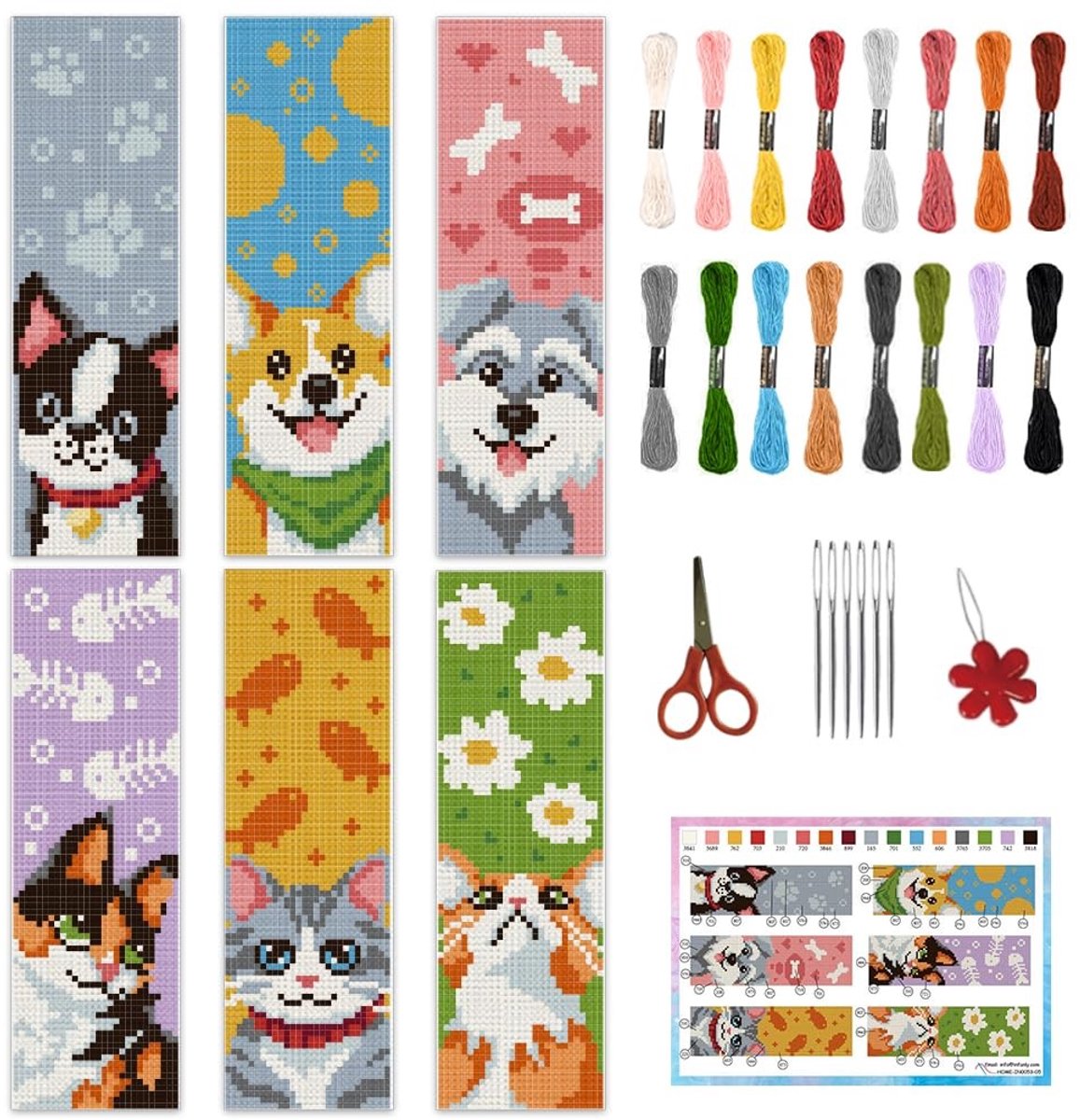SolidKeus - 6 Delen Dieren Bookmark Borduurset voor Beginners