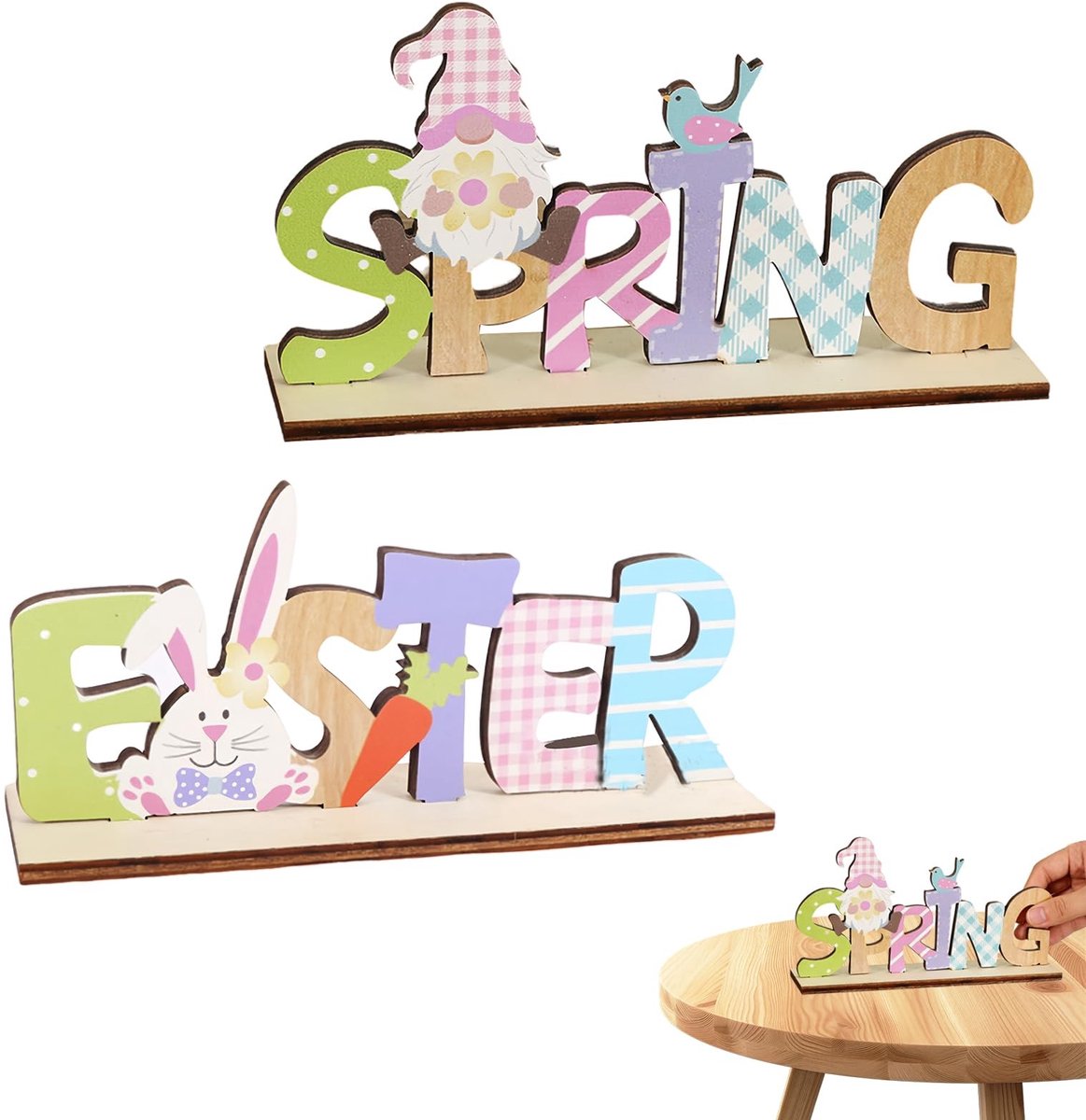 SolidKeus - 2-Delige Lente Decoratieset met Houten Figuren
