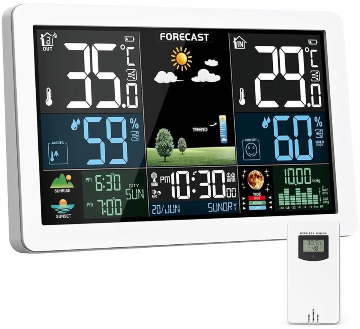 SP® Weerstation - Weerstation Binnen en Buiten - Thermometer Hygrometer - Wit - 13cm x 20cm x 3cm