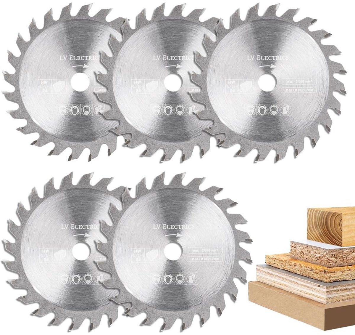 SolidKeus - Set van 5 Cirkelzaagbladen 85 mm voor Houtbewerking