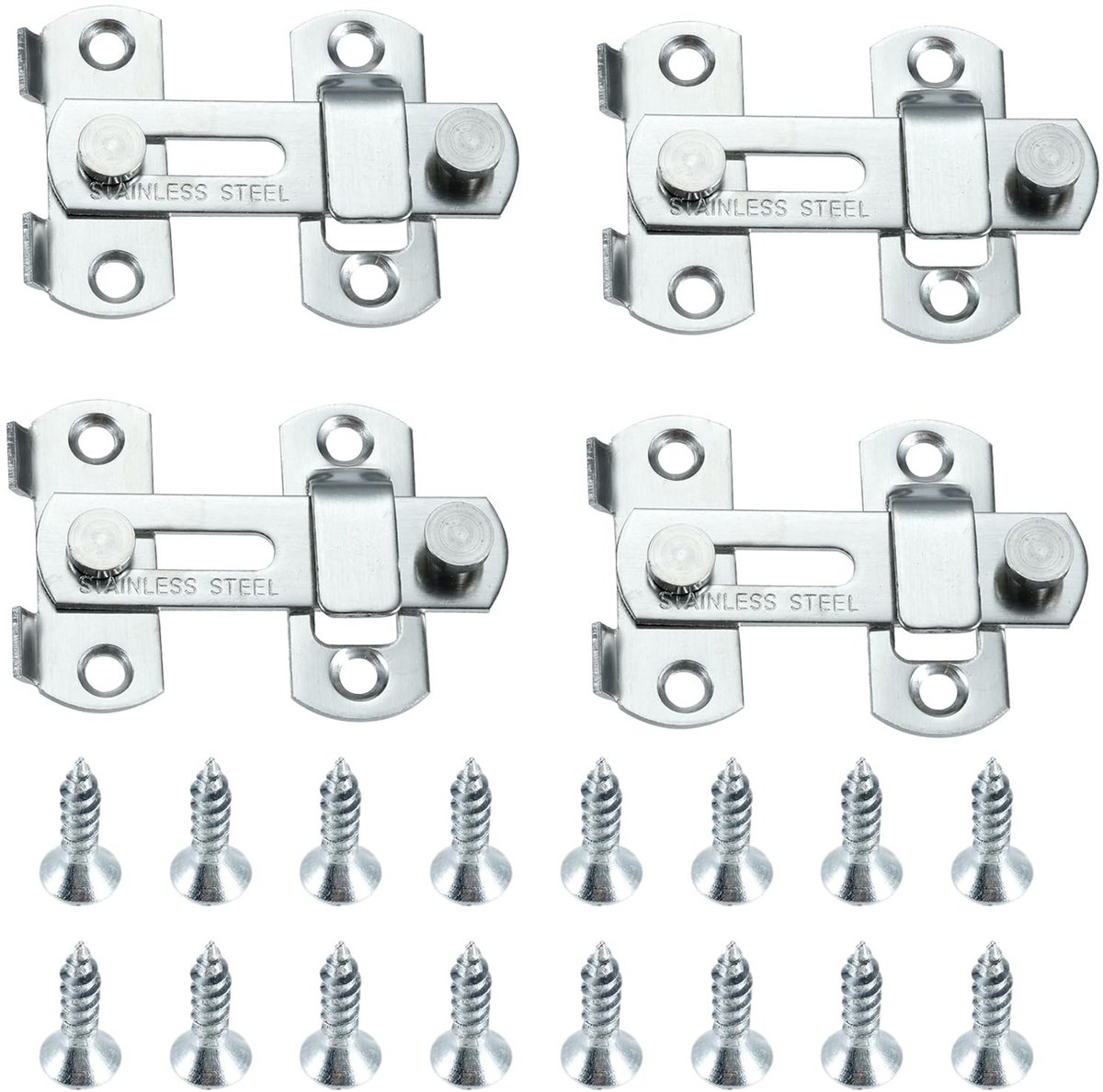 SolidKeus - Set van 4 RVS Deursloten met Schroeven voor Extra Beveiliging