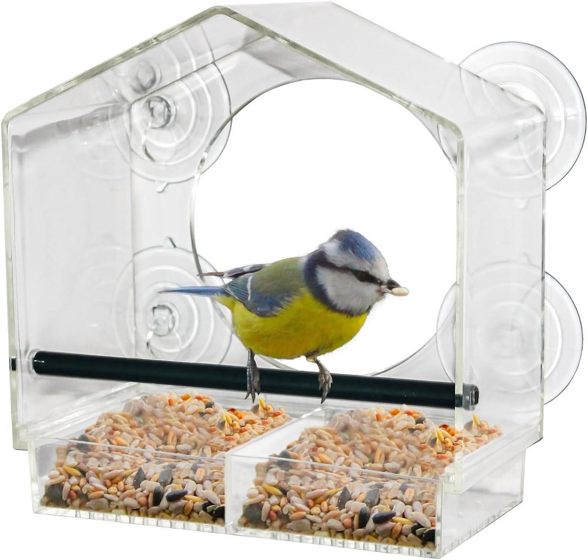 Raam voederhuisje - Vogelvoederstation - Vogels voeren - Bevestiging met zuignappen - 20 x 18 cm - Transparant