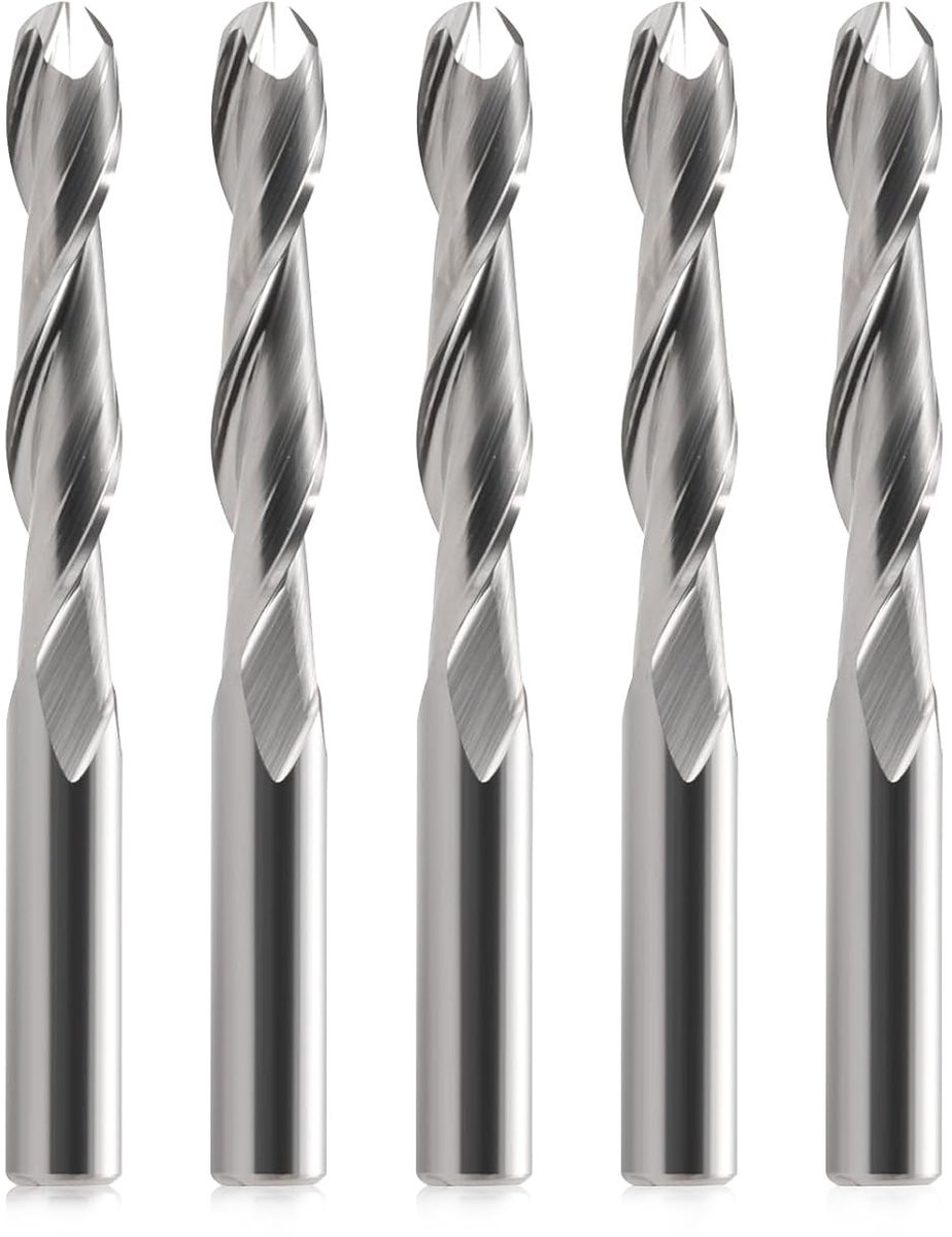 Set van 5 Ball Head Frees, CNC Frees met Dubbele Vleugel, 6mm Schacht en 2.36 Inch Lengte voor Precisie Bewerking