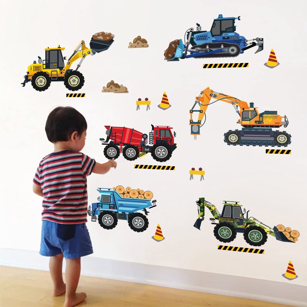 SolidKeus - Technische Voertuigen Muurstickers voor Kinderen met Auto's en Graafmachines