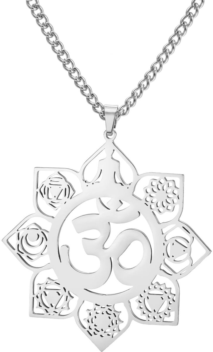 SolidKeus - Chakra Halsketting met Om-Symbool van Roestvrij Staal voor Spirituele Balans