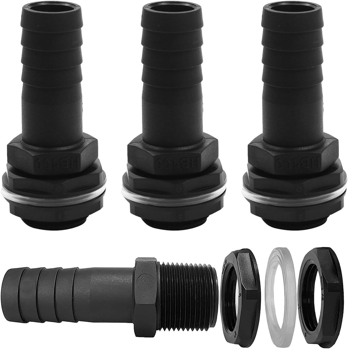 4-delige verbindingsset voor regentonnen met slangdoorvoer en 1 inch schroefdraad voor watertanks en cisternen, ideaal voor wateropslag en tuinirrigatie