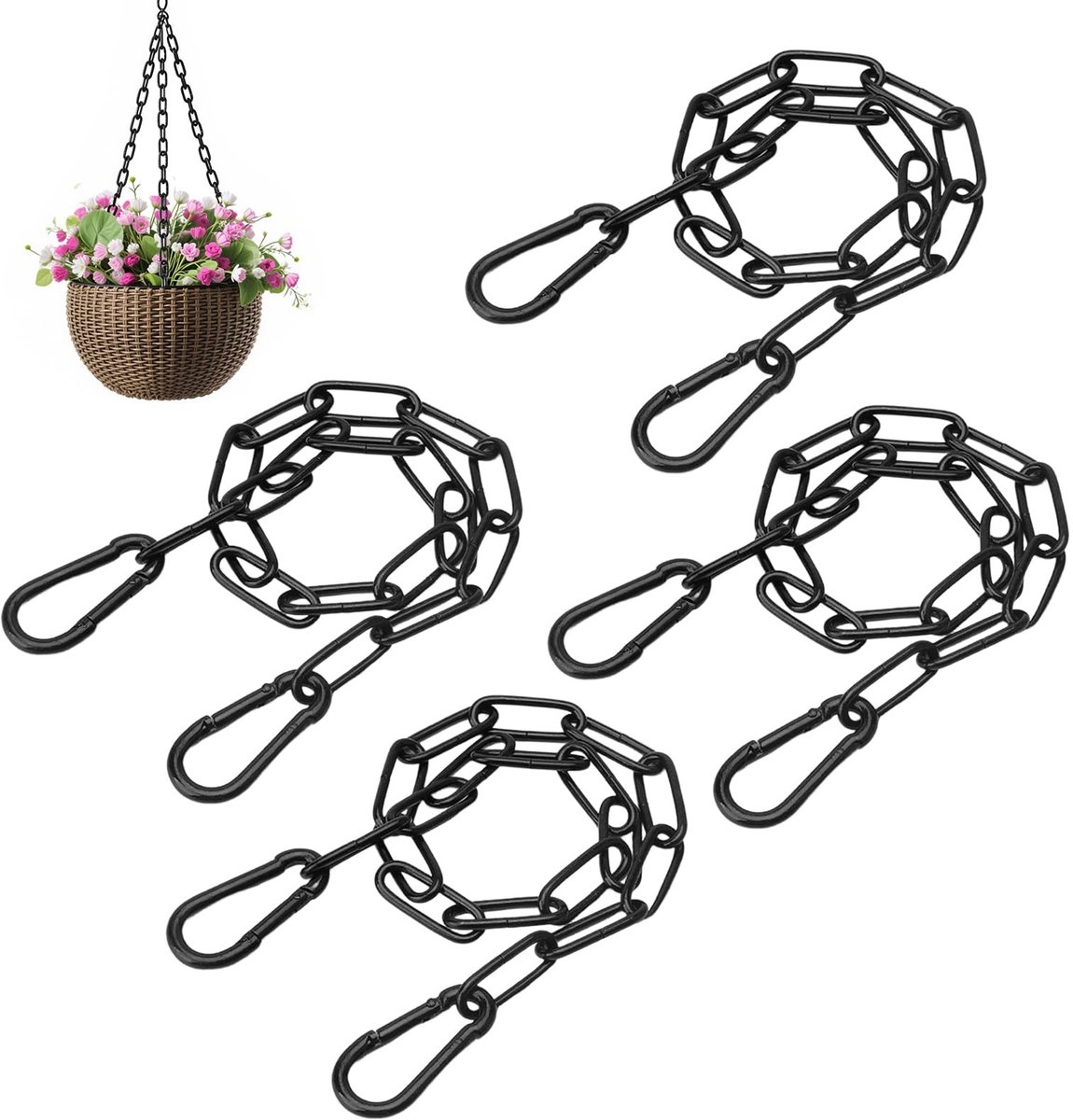 SolidKeus - 4 Stuks IJzeren Kettingen met Karabijnhaak 50 cm