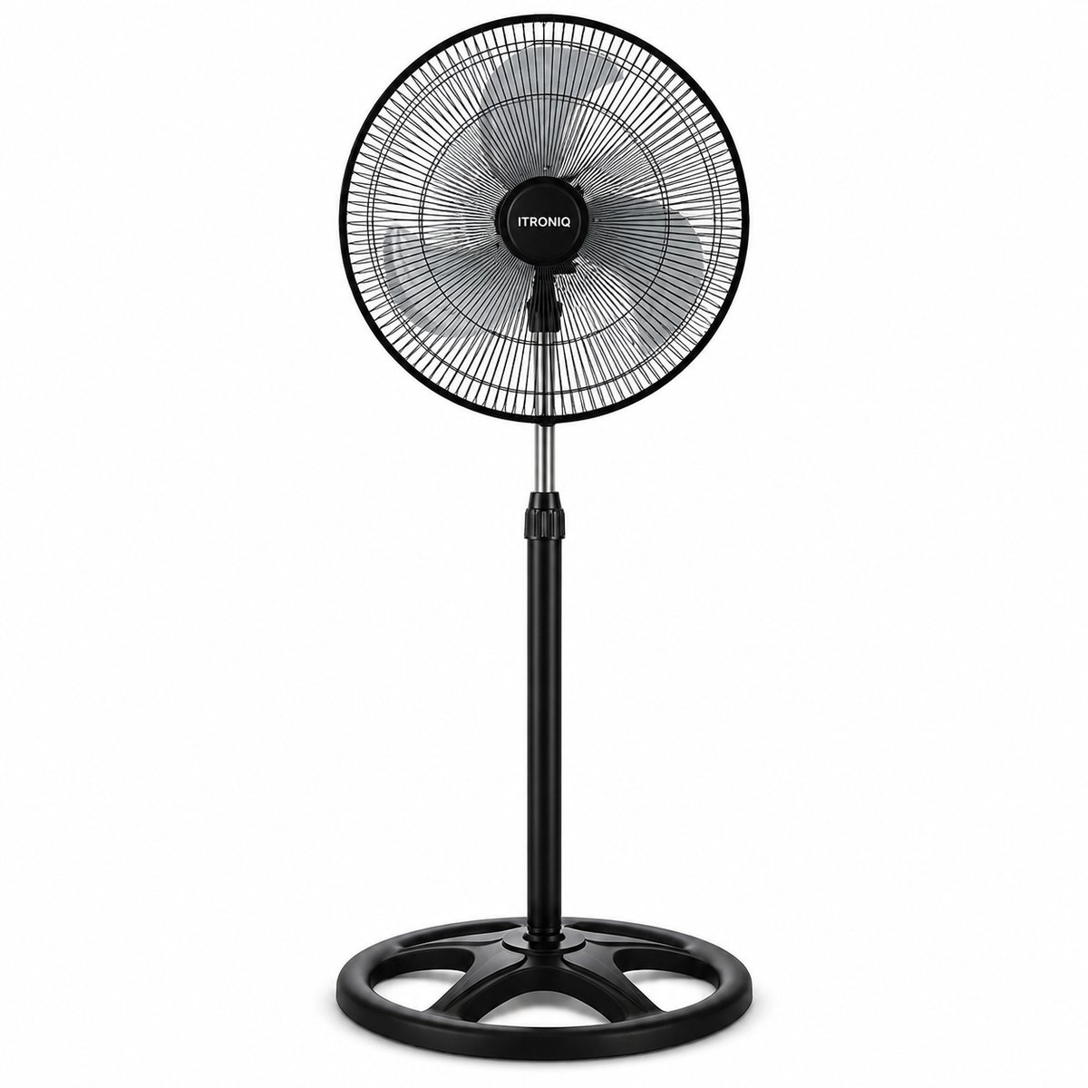 ITRONIQ Staande Ventilator 45 cm - Verstelbare Ventilator Tot 130 cm - 3 Snelheden - Timer 7,5 Uur - Oscillerend - Zwart