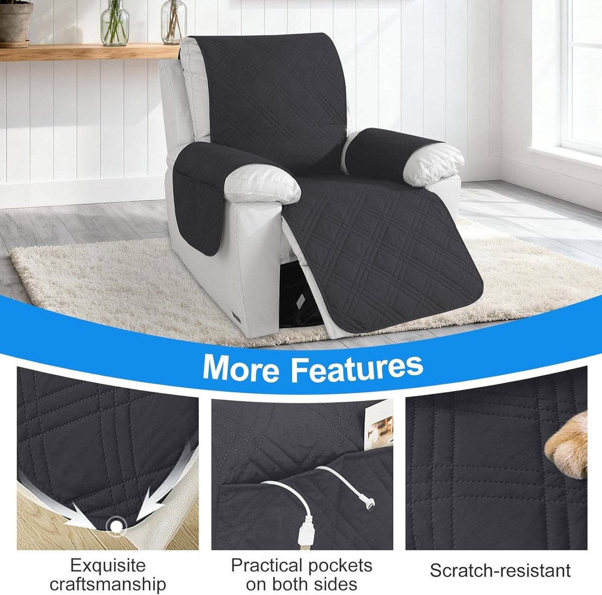 Comfortabele Relaxfauteuil Kussen met Armleuningen, Antislip Stoelbeschermer, Waterdicht en Machinewasbaar, Perfect voor Huishoudens met Kinderen en Huisdieren