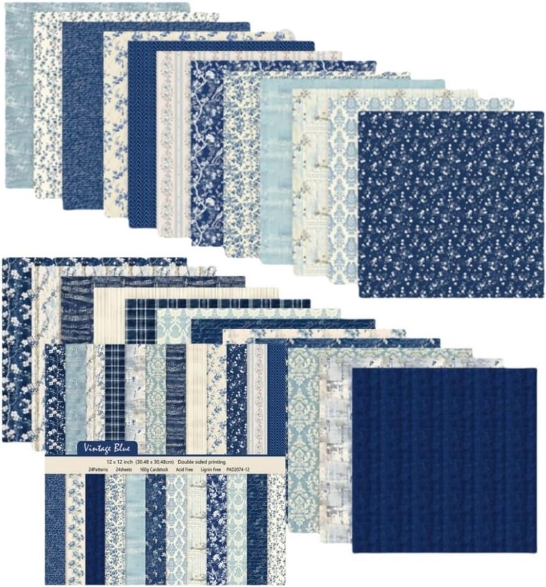 Vintage plakboekpapier 30,5 cm x 30,5 cm, 24 vellen dubbelzijdig decoratief knutselpapier voor kaarten, fotoalbums en dagboeken, creatief scrapbooken met unieke ontwerpen