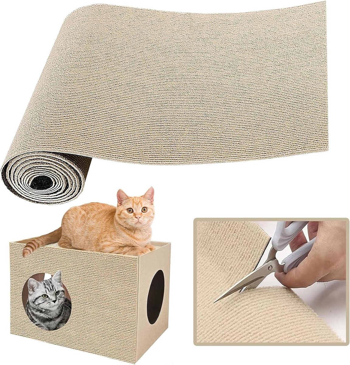 Krabtapijt voor katten, 200 cm x 40 cm x 4 mm, krasbescherming voor kattenbank, krabbank, geschikt voor bevestiging aan banken, deuren, muren en verschillende posities