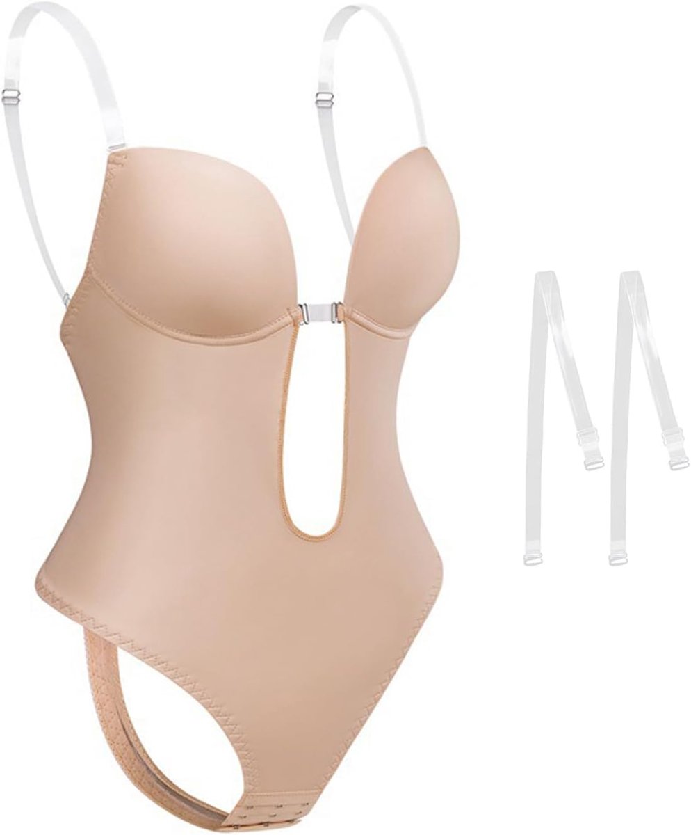 1 Stuk Skin Tone Shapewear En 2 Transparante Schouderbanden, Triangle Halter Uit Één Stuk, Diep V-Hals Sexy Strak Ondergoed, Geschikt Voor Bijpassende Jurken En Dagelijks Gebruik.