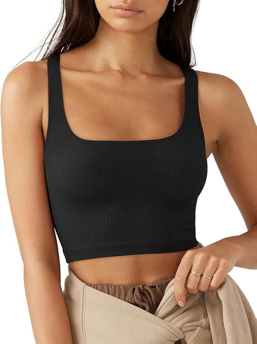 Tanktop voor dames, zomer, sexy, mouwloos, met vierkante hals, korte tanktop, nauwsluitend, casual, elegant, effen, shirt