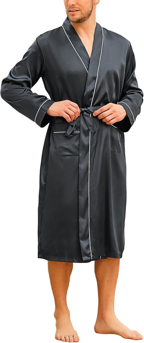 Ochtendjas voor heren, zijde, kimono, lange mouwen, licht, van zijde, superzacht, klassiek, nachthemd voor heren