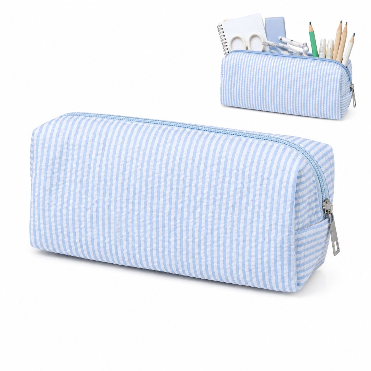 VHV - Grote Etui - 21x7.5x8 cm - Ruime Pennenzak van Polyester - Grote Capaciteit Stationery Pouch voor School & Kantoor - Duurzame Potlodenetui - Lichtblauw