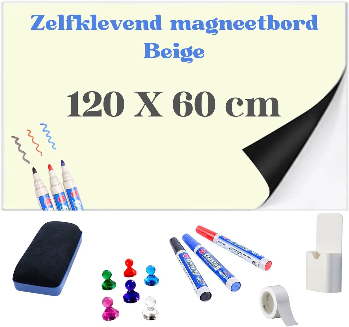 Magnetische Whiteboard Folie – Zelfklevende Whiteboard Sticker voor Muur, Herbruikbare Planner voor Thuis, Kantoor & School (120 x 60 Beige)