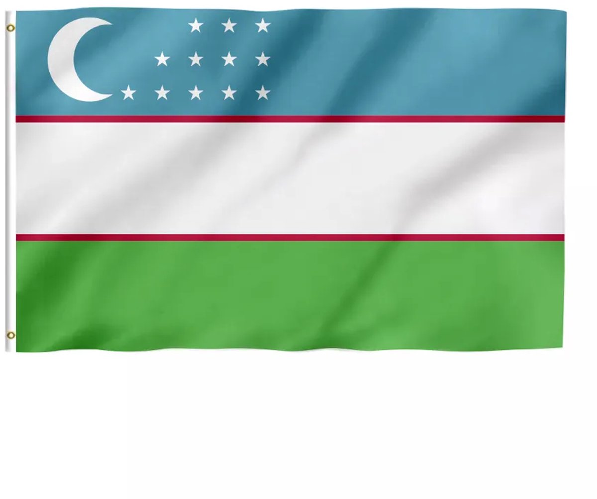*** Grote Vlag Oezbekistaanse150 x 90 cm - Vlag van Oezbekistan - 150/90CM - Polyester - Met 2 oogjes - van Heble® ***