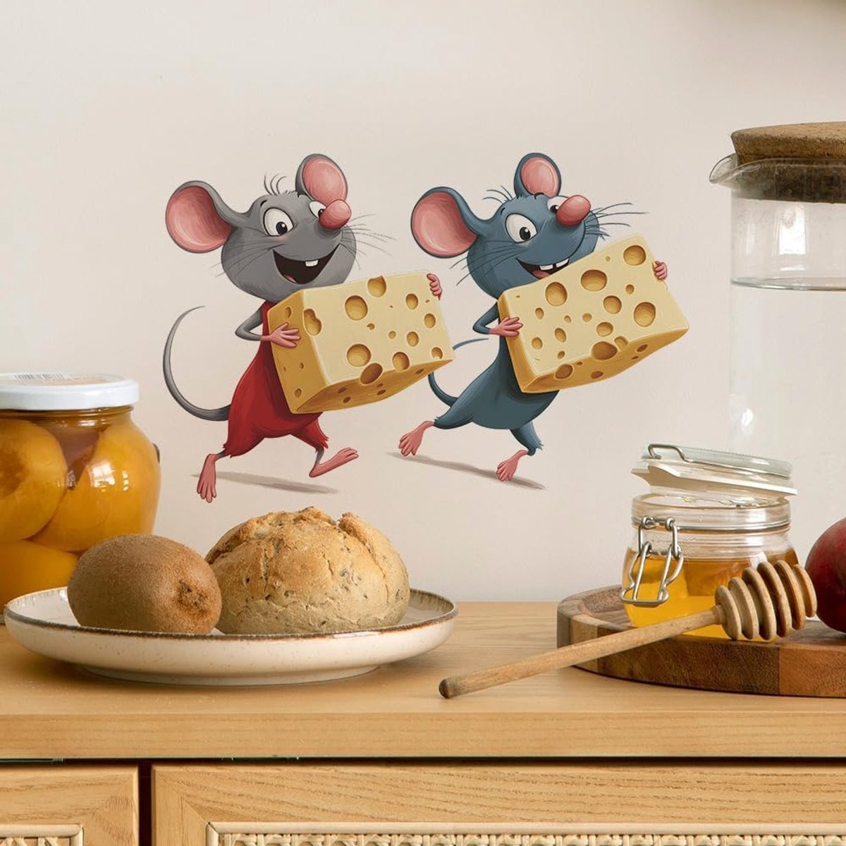 Muurstickers schattige kleine muizen kok keuken kinderkamer muursticker muis keukenmeester taart eten muursticker wanddecoratie babykamer woonkamer slaapkamer kleuterschool (muiskaese)