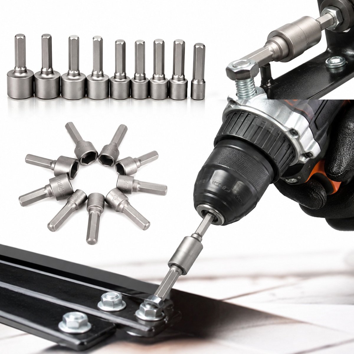 Hexagonale Dopsleutel Bitset 9-Delig – Magnetische Moerdoppen 5 t/m 13 mm – 1/4 Inch – Voor Boormachine & Elektrische Schroevendraaier