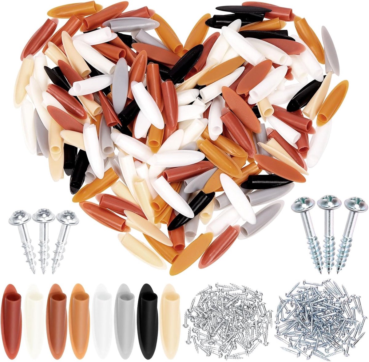 360pcs 9mm / 0.35in Plastic Pocket Hole Stekkers Kit, 8 Kleuren Plastic Slant Houten Stekkers, Slant Hole Caps, Plastics Houten Stekker met 2 Soorten Pocket Hole Schroeven