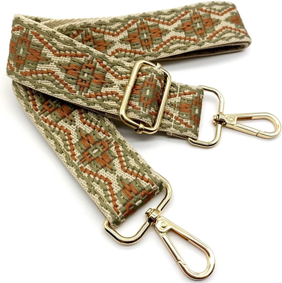 Schouderriem voor tassen, bruin-groen, tasriemen om te wisselen, tasriem, breed met gouden karabijnhaak, 80-130 cm, voor dames, schouderriem, moderne handtas, 3,8 cm, 44