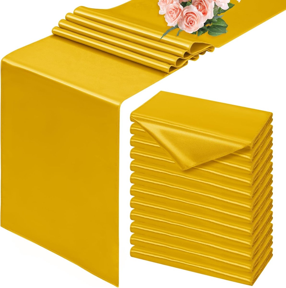 Tafellopers van goudkleurig satijn, 30 x 183 cm, tafelloper van gladde zijde voor eettafel, gouden tafelloper voor bruiloft, feest, banket, afstudeerfeest, verloving en thuis