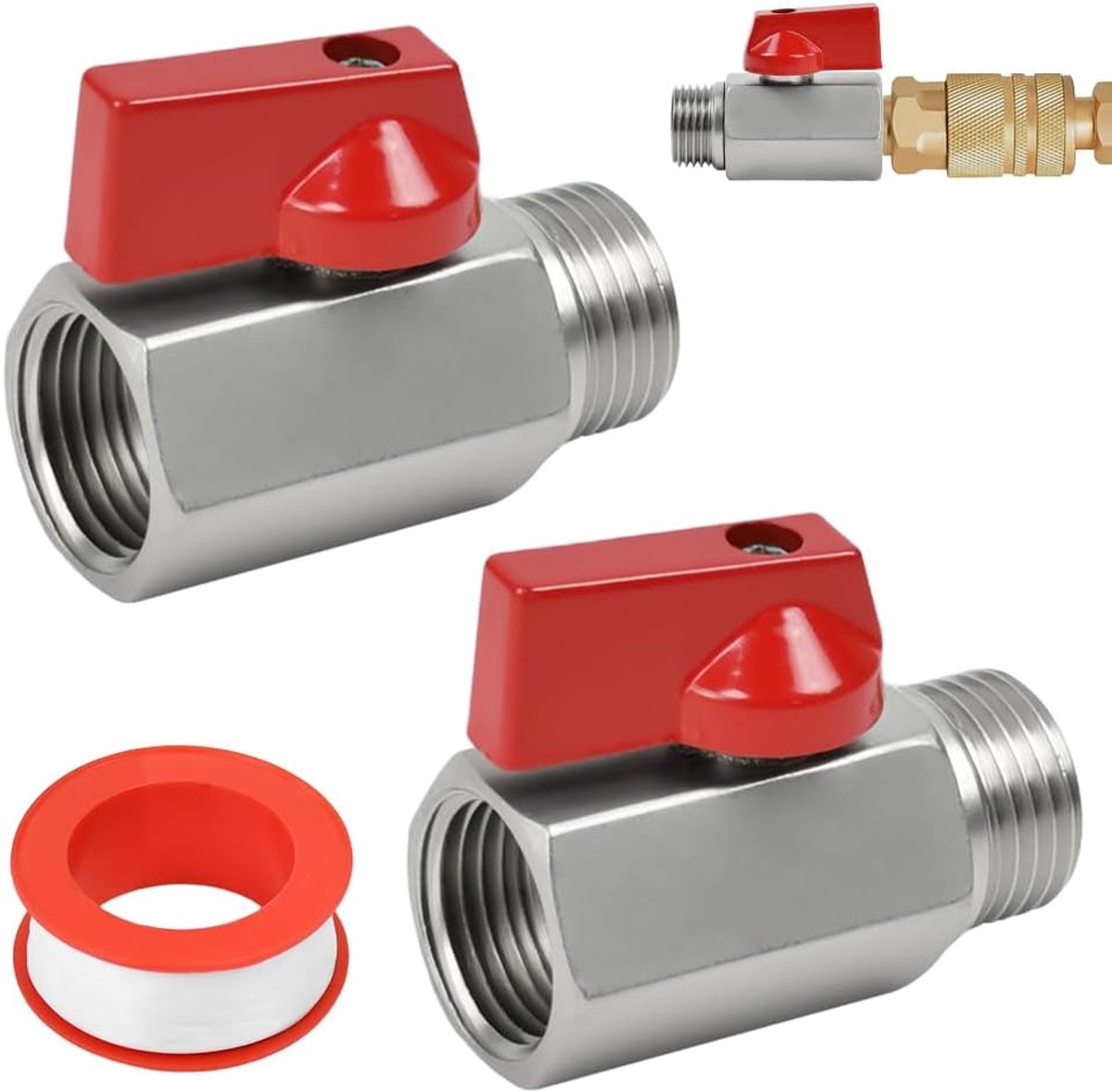 2 stuks mini-kogelkraan, afsluitkraan, 1/2 inch kogelventiel, koolstofstaal, kogelkraan, afsluitklep, afsluitschakelaar, waterkraan, ventiel met grondstofband voor keuken, badkamer, toilet, 2