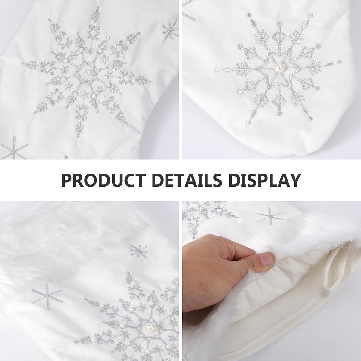 Kerstkous met wit imitatiebont fonkelende sneeuwvlok pailletten kerstsok hangende versiering voor vakantie Kerstmis open haard decoraties sokken zilver