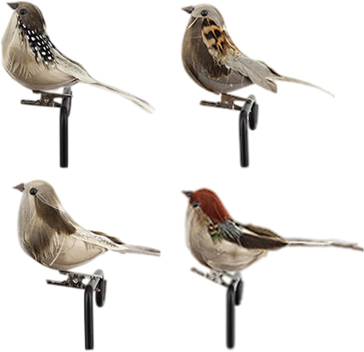 Kunstvogel met veer en clips simulatie schuim | Vogel voor kerstboom bruiloft huis tuin feest decoratie 4 stuks, willekeurige kleur