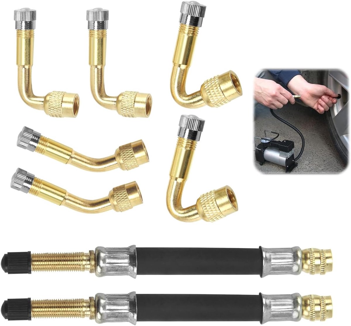 8 stuks ventielverlenging, koperen ventieladapter, hoek 90°-hoekventielverlenging, autoventiel, bandenventielverlenging voor auto, motorfiets, fiets, scooter, duurzaam (8 stuks)