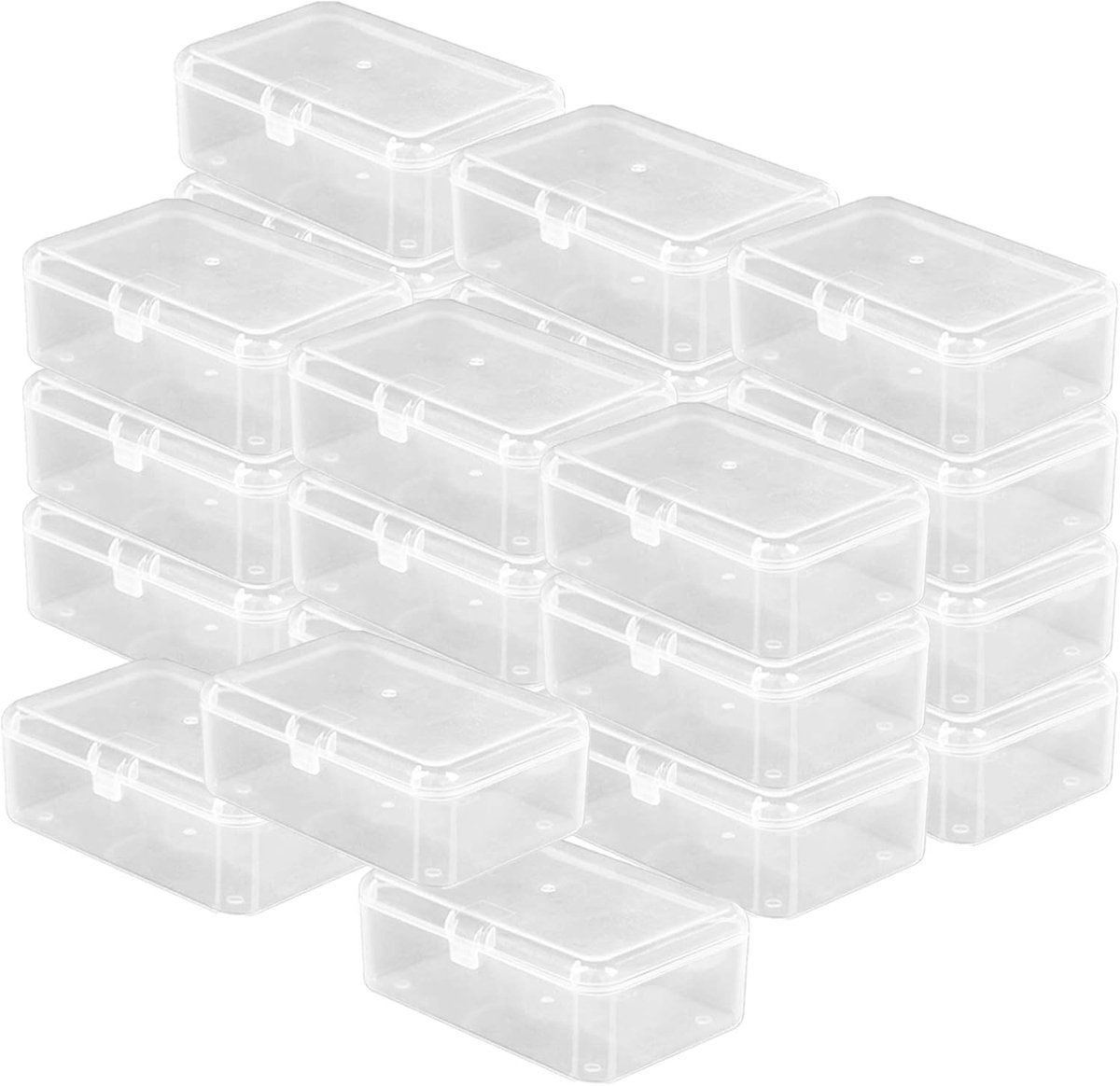 24 stuks transparante kunststof kralenkralen met scharnierdeksel, 6,5 cm x 4,5 cm x 2,4 cm, kleine opbergdoos van transparant kunststof met deksels
