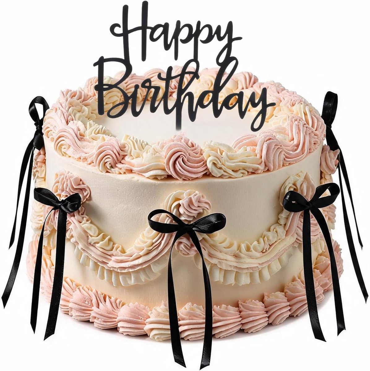 Strik taarttoppers, zwarte strikken taartdecoraties met gelukkige verjaardag taarten topper vintage lint boog taarten topper lint strikken voor bruiloft bruidsdouche babyshower