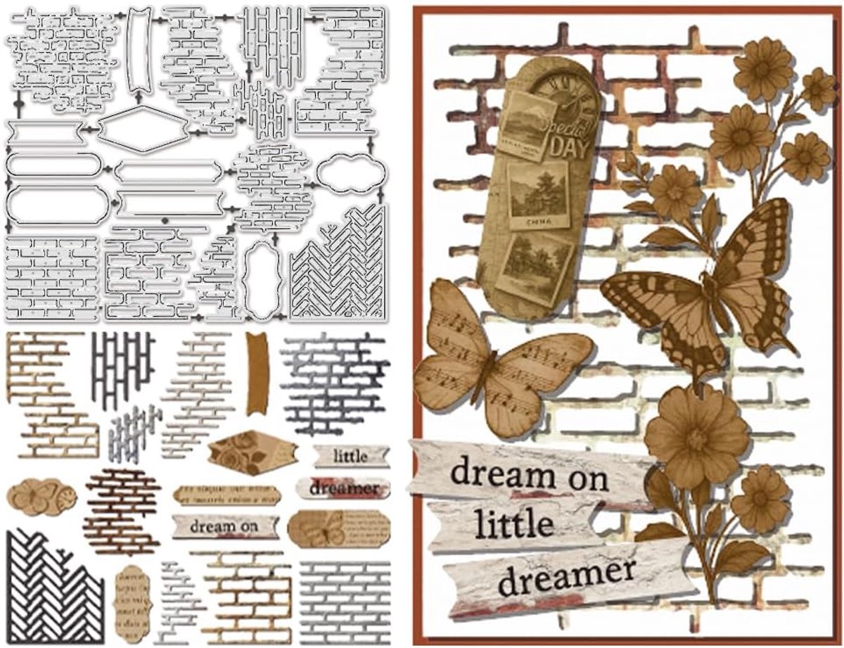 Bakstenen muur metaal snijden matrijzen herbruikbare retro label thema embossing gesneden stencils achtergrond stencils matrijzen voor kaarten maken ambachten scrapbooking decoratie