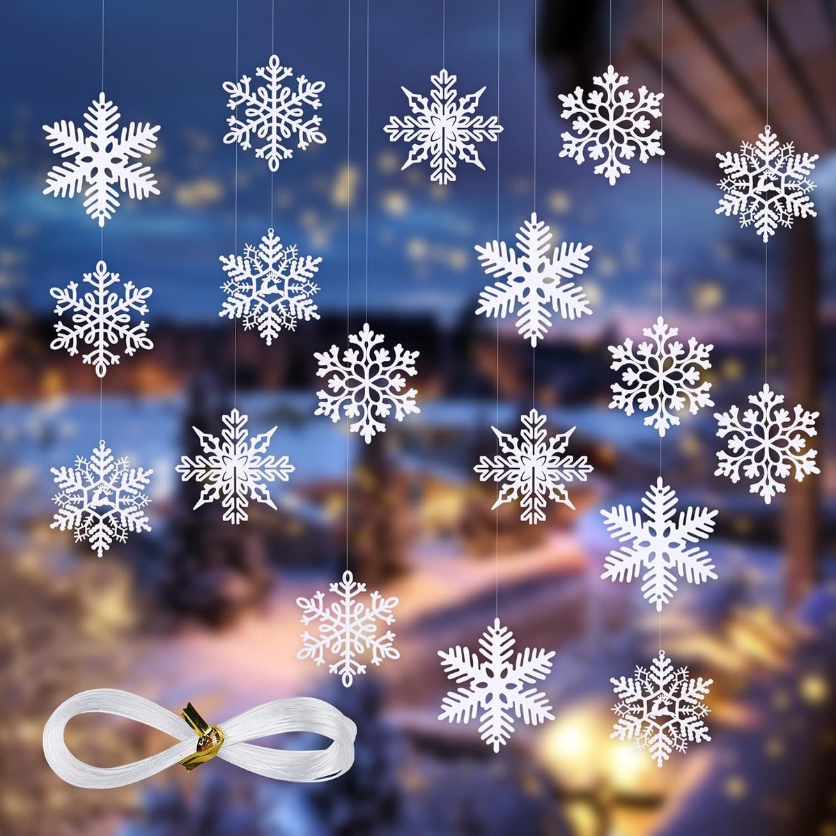 25 stuks sneeuwvlokken decoratie kerstdecoratie wit, 10 cm sneeuwvlokken om op te hangen, kunststof kerstboom hangende ornamenten kersthangers voor kerstboomversiering decoratie